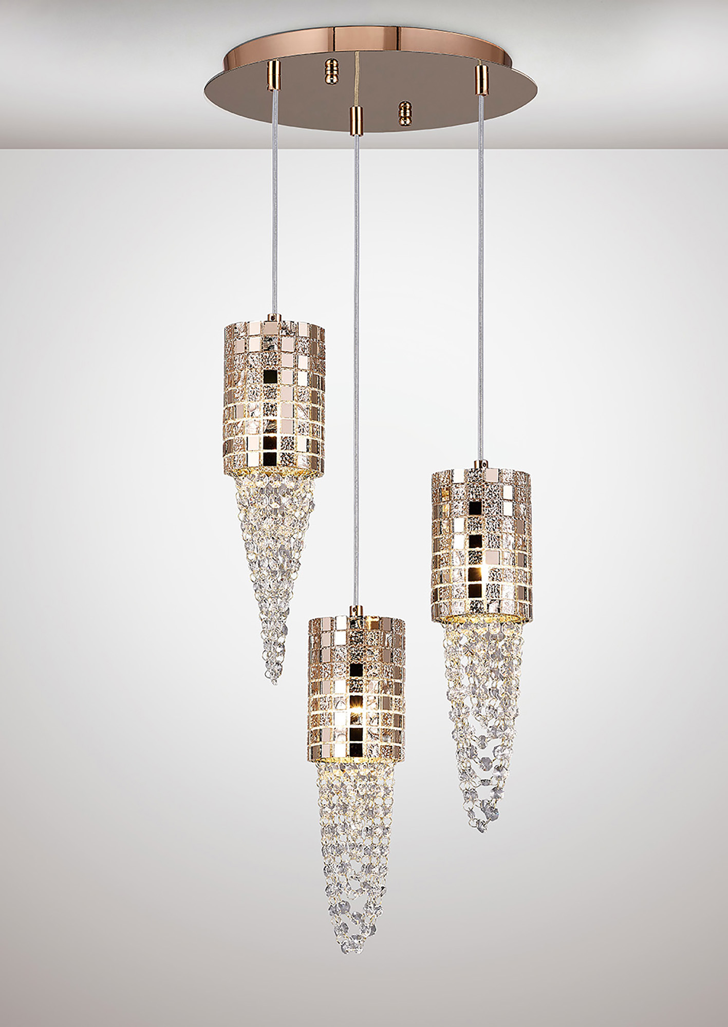 Camden Rose Gold Crystal Ceiling Lights Diyas Multiple Crystal Pendants Camden Rose Gold Crystal Ceiling Lights Diyas Multiple Crystal Pendants